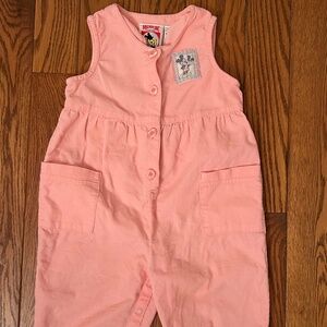 Vtg 24mth pink corduroy Mickey Mouse jumper. Girls Guc snap bottom